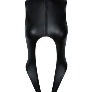 Body ouvert à l'entrejambe - Cotelli Lingerie 2 Fermeture éclair frontale et col montant du body noir Cotelli