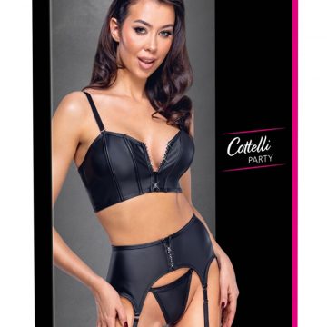 Ensemble lingerie 3 pièces avec porte-jarretelles - Cottelli PARTY 4 Ensemble corset porte-jarretelles et string noir Cottelli