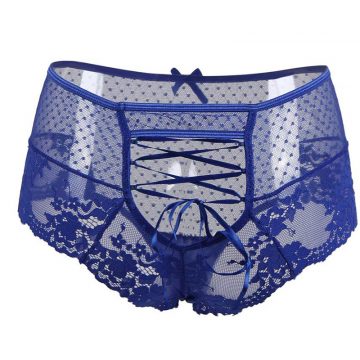 Tanga femme lacé dentelle taille haute Bleu - Litolu Lingerie 4 culotte sexy femme