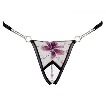 String ouvert brodé Fleur - Cottelli LINGERIE 3 String ouvert avec chaînes à perles amovibles Cottelli