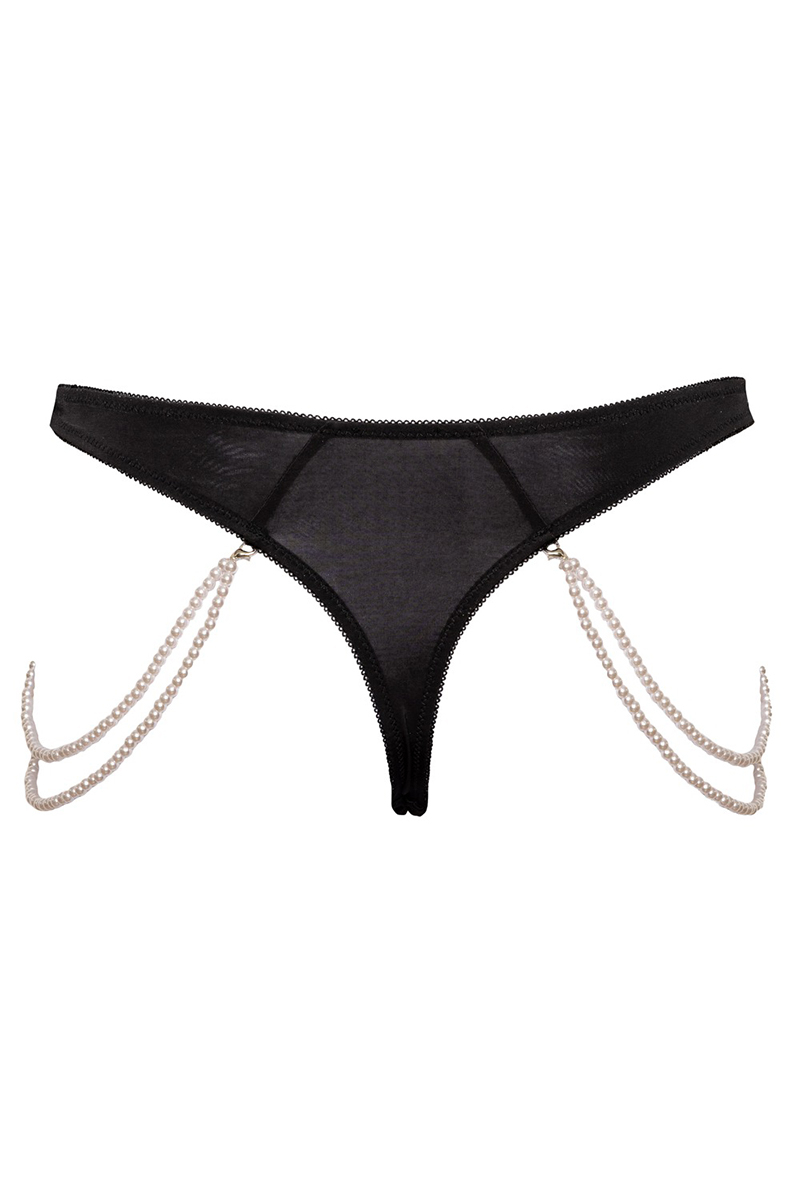 String bijoux Rio avec chaines de perles Cottelli LINGERIE 4 String dentelle brodée noir élégant