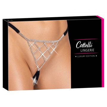 String ouvert strass - Cottelli LINGERIE 4 String strass noir avec ceinture réglable Cottelli