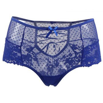 Tanga femme lacé dentelle taille haute Bleu - Litolu Lingerie 3 tanga taille haute