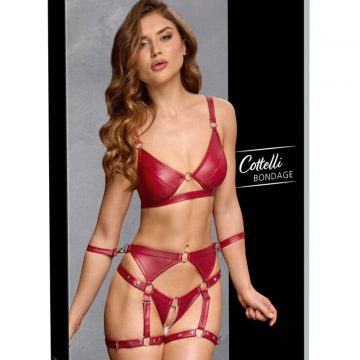 Ensemble Lingerie Bondage Rouge avec Jarretelles Ouvertes – Cottelli BONDAGE 4 Ensemble bondage rouge Cottelli avec attaches et mousquetons