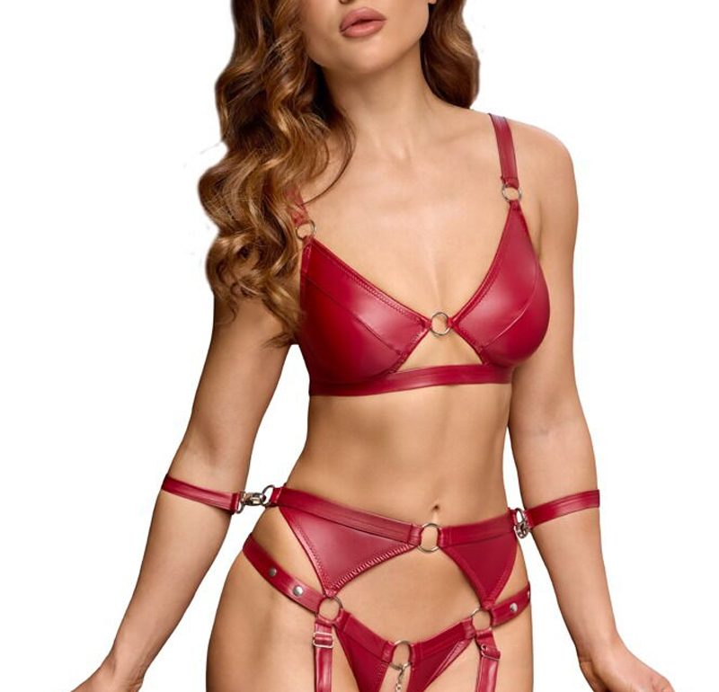 Ensemble Lingerie Bondage Rouge avec Jarretelles Ouvertes – Cottelli BONDAGE 1 Ensemble lingerie bondage rouge Cottelli BONDAGE