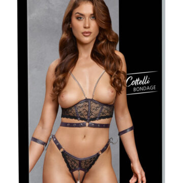 Ensemble Lingerie ouverte Bondage 3 Pièces Noir et Violet – Cottelli BONDAGE 4 Ensemble lingerie bondage Cottelli avec menottes souples