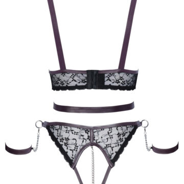 Ensemble Lingerie ouverte Bondage 3 Pièces Noir et Violet – Cottelli BONDAGE 3 Lingerie bondage Cottelli avec slip ouvert et chaîne amovible
