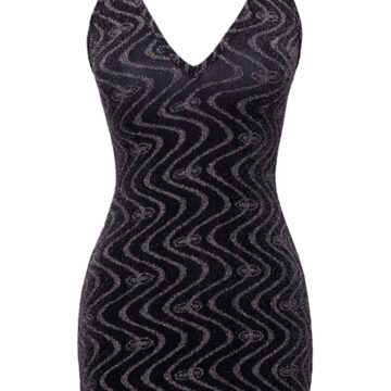 Mini robe sexy scintillante - Cotelli Lingerie 2 Détail du motif zigzag argenté scintillant sur la mini robe noire Cottelli